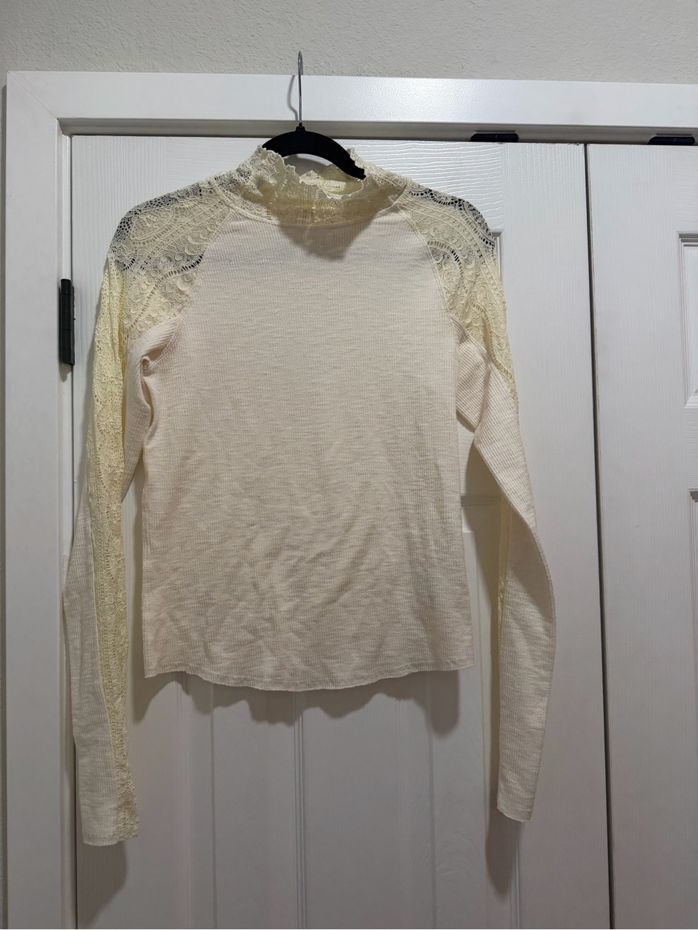 Free People Freddie Lace Rib Turtleneck Top Size Large